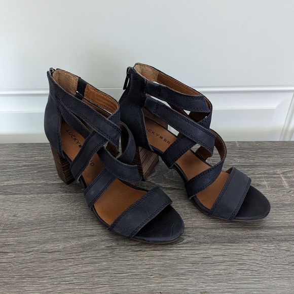 Lucky Brand Blue Leather Sandal Heel- Vyrah - Picture 3 of 10